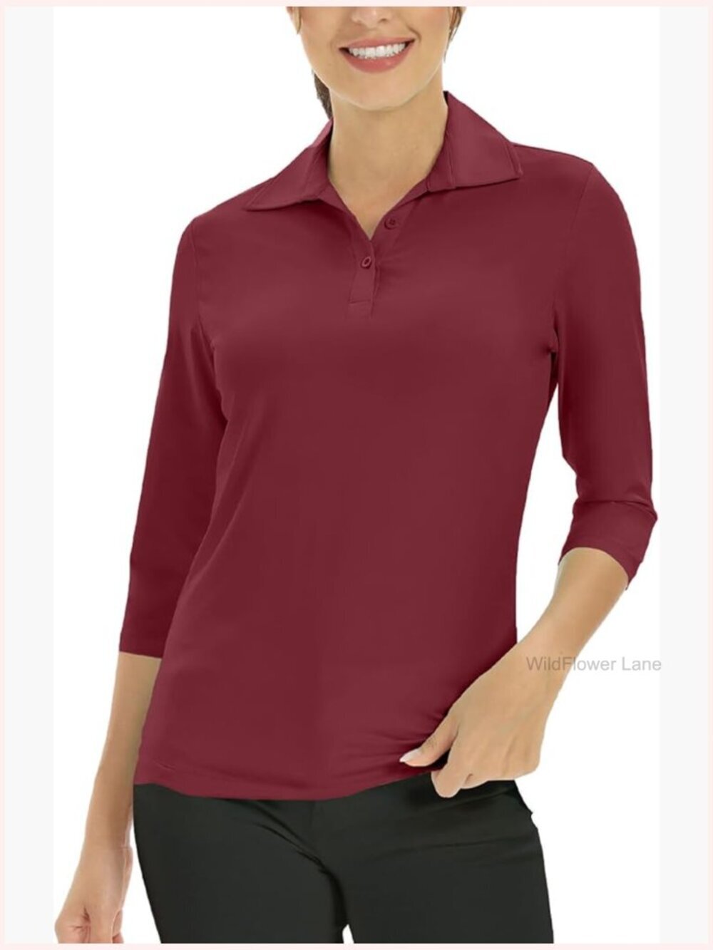 Women's V-Neck 3/4 Sleeve Polo Golf Shirt UPF 50+ Quick-Dry Stretch